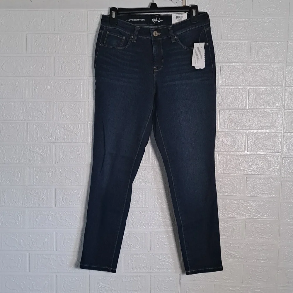 Style & Co Curvy Skinny Leg Mid Rise Tummy Control Jeans Millennium